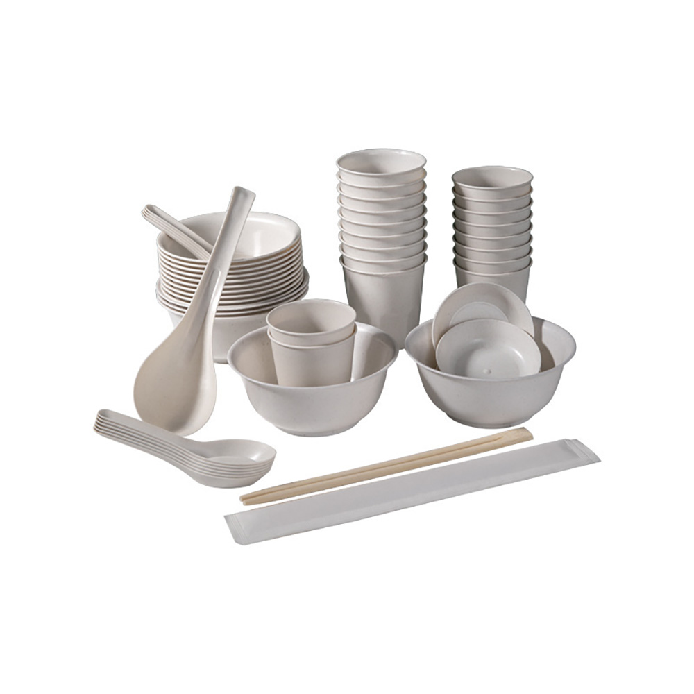 露營用品一次性稻殼餐具7件套（稻殼餐具 環保碗筷 野餐餐具 家用一次性碗）, , large