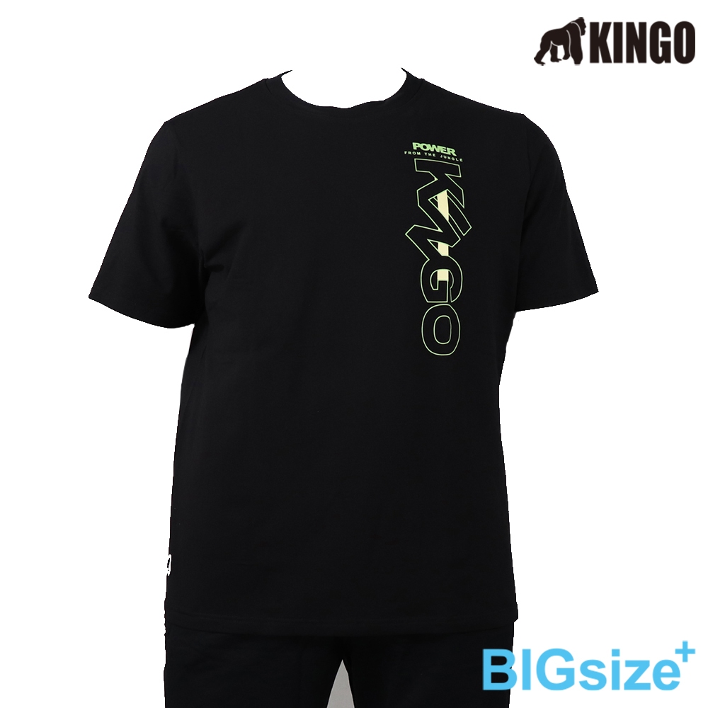 KINGO-大尺碼-男款 圓領T恤-黑-413136, , large
