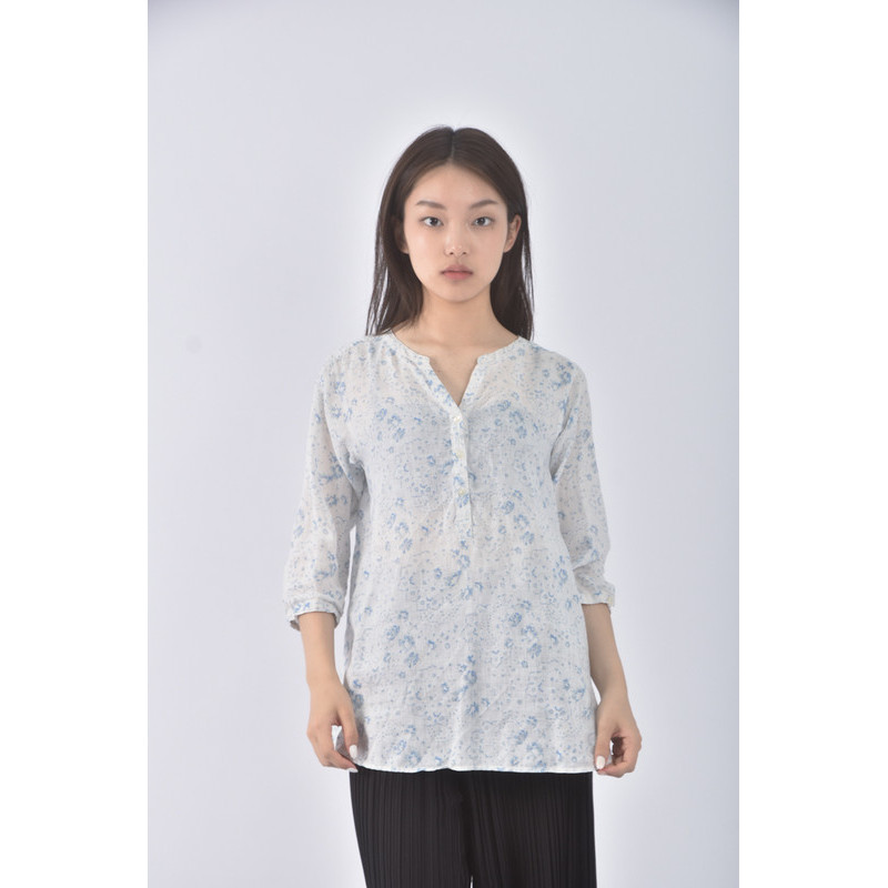 (M) uniqlo質感亞麻純亞麻藍色長袖上衣二手衣, , large