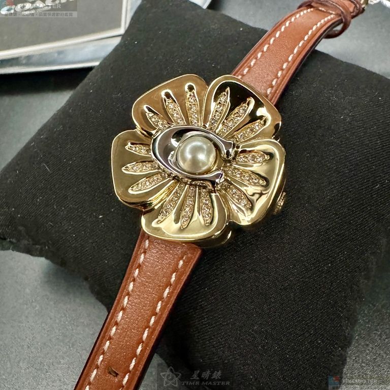 [星晴錶業]COACH手錶,28mm,CH00210金色錶面金色錶殼咖啡色真皮皮革錶帶款, , large