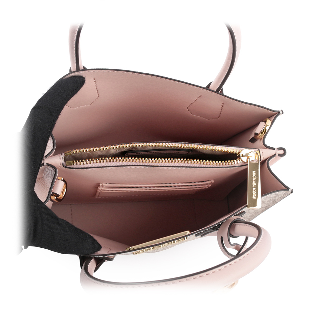 Michael Kors Mercer Logo 吊飾塗層帆布二用包(香草/粉色), , large