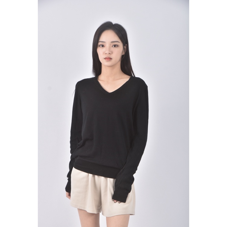 (L) uniqlo質感羊毛純羊毛黑色長袖上衣二手衣, , large