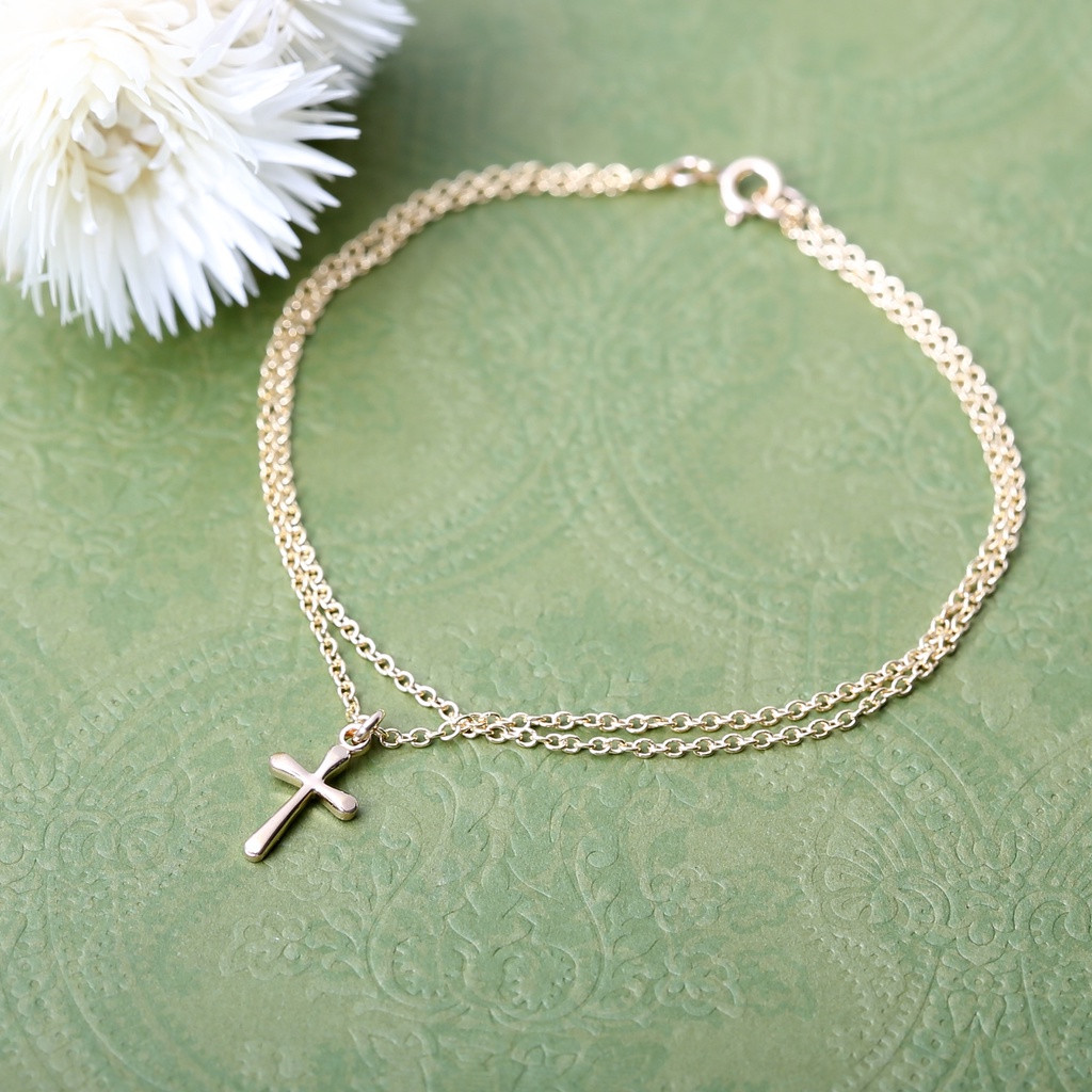 【Angel & Me】14KGF Gold-filled Gold Simple Cross bracelet Birthday Gift, , large
