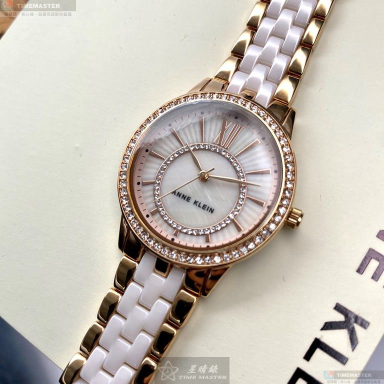 [星晴錶業]AnneKlein手錶,32mm,AN00611粉色貝母錶面玫瑰金錶殼玫瑰金粉紅不鏽鋼陶瓷錶帶款, , large