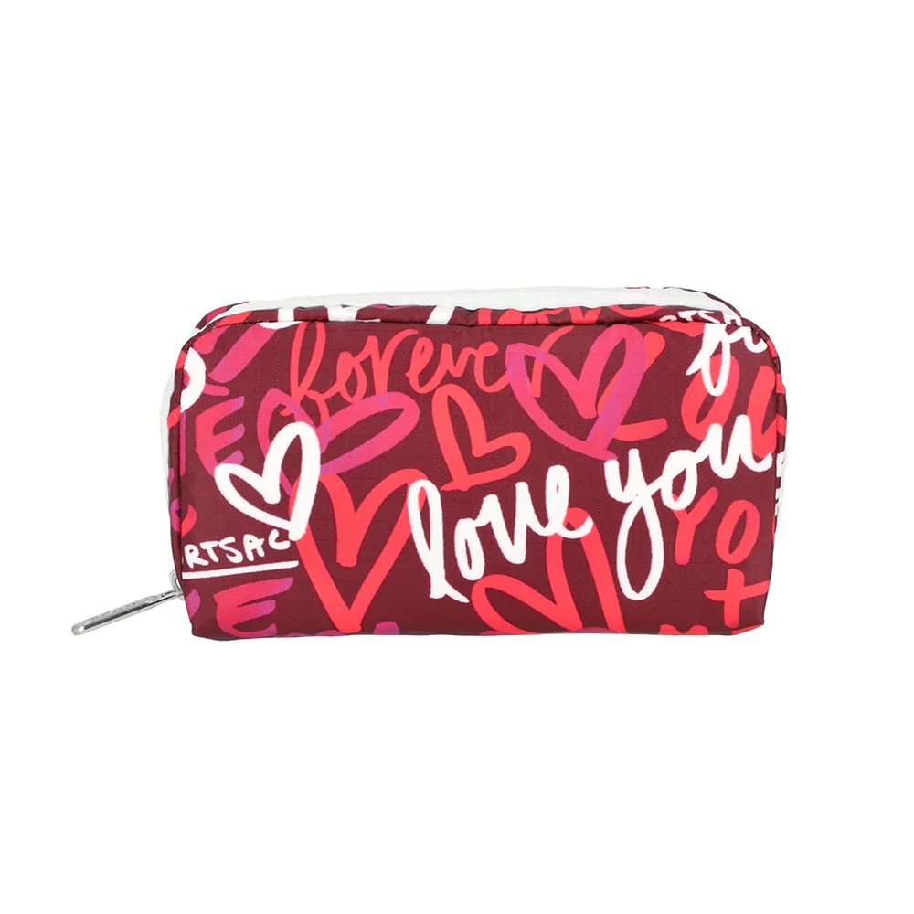 |快速出貨|Lesportsac Rectangular Cosmetic 長形化妝包/ 莓果色愛情手繪風, , large