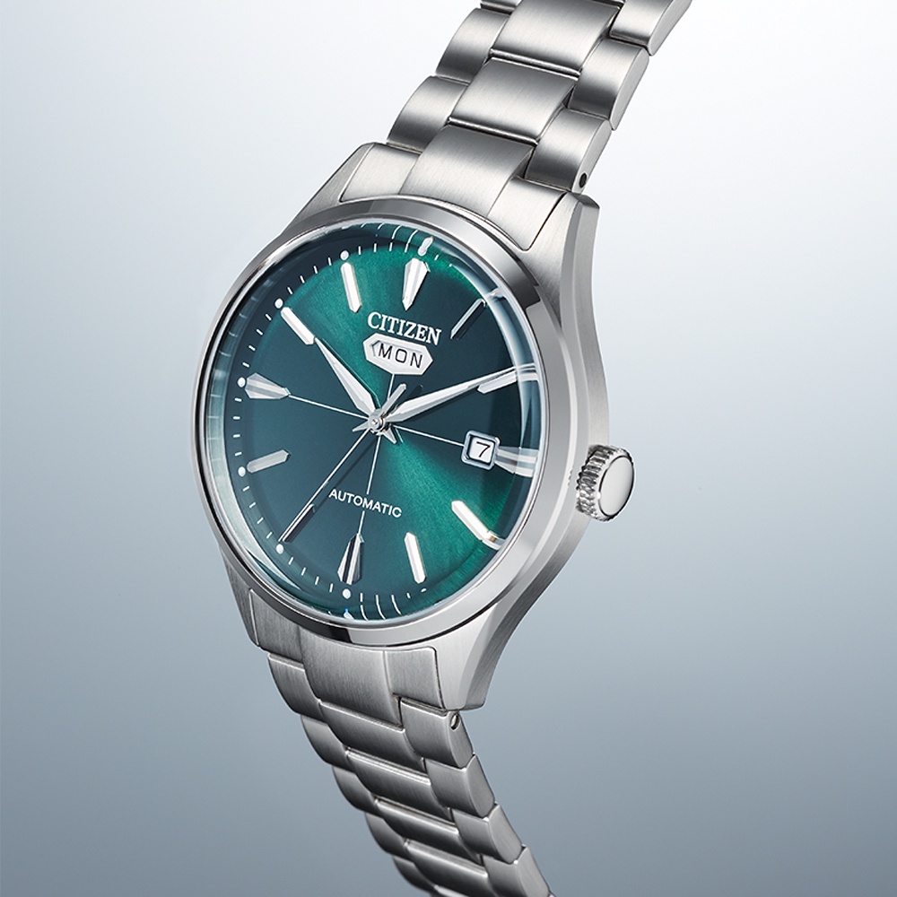 CITIZEN 星辰 C7 經典復刻日曆機械錶-銀x綠 NH8391-51X, , large