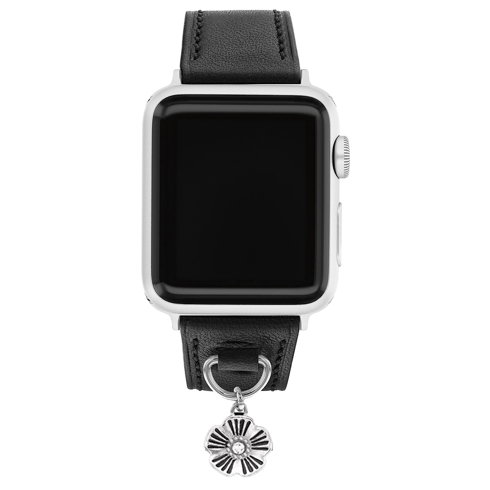 COACH Apple Watch 錶帶 38/40mm 適用 茶花吊飾皮錶帶 - 黑色(不含手錶), , large
