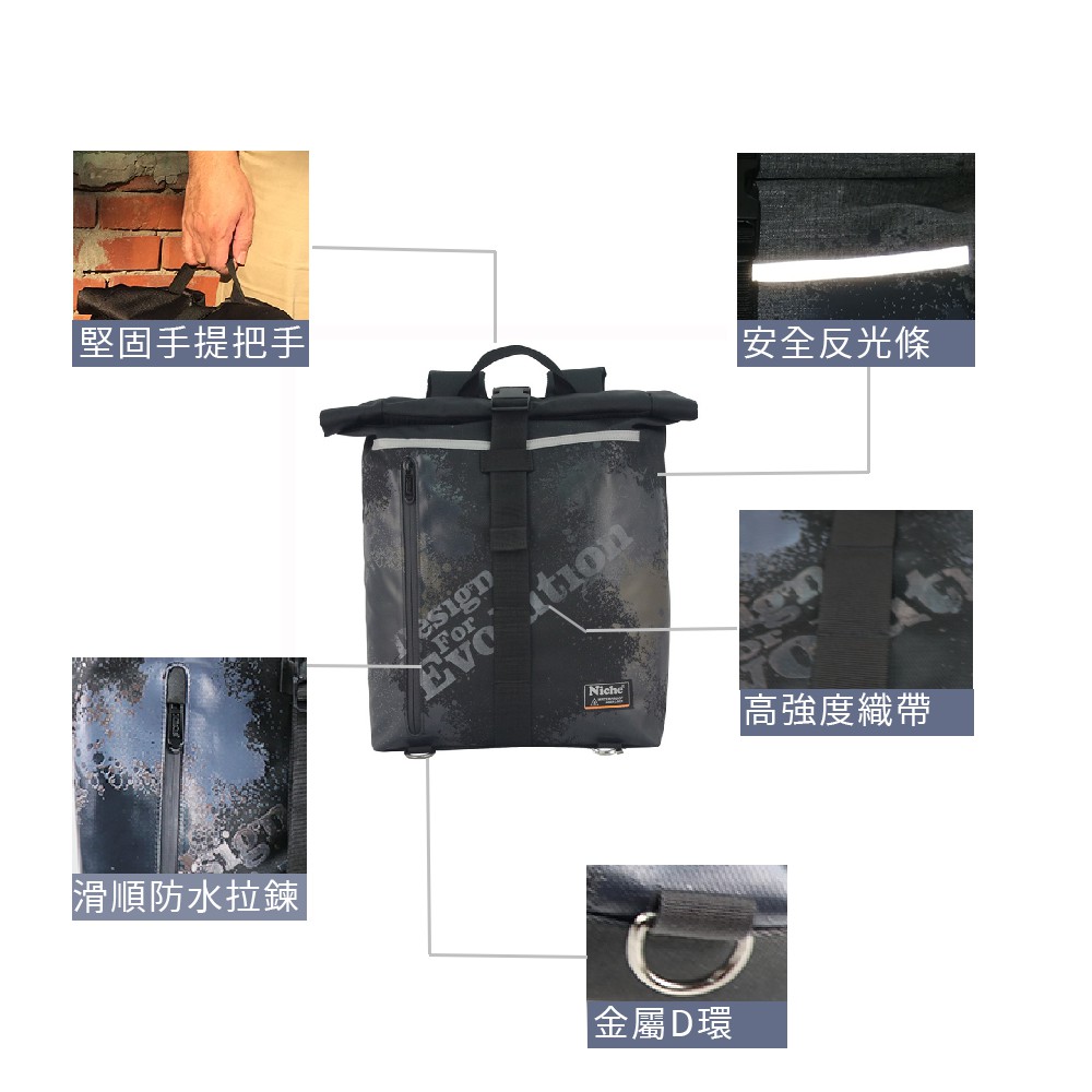 【Niche 樂奇】捲蓋式防水後背包 可收納15.6吋筆店包  N-5201, , large