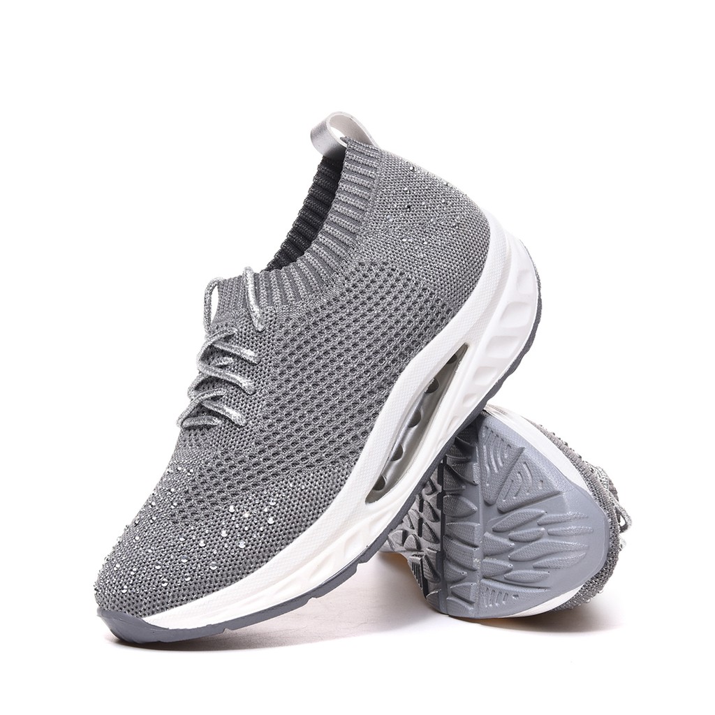 HANG TEN專利足弓氣墊鞋 女鞋 休閒鞋 保庇天后 王彩樺代言 針織 彈力 美腿 水鑽 透氣 排濕 減壓鞋墊 銀灰, , large