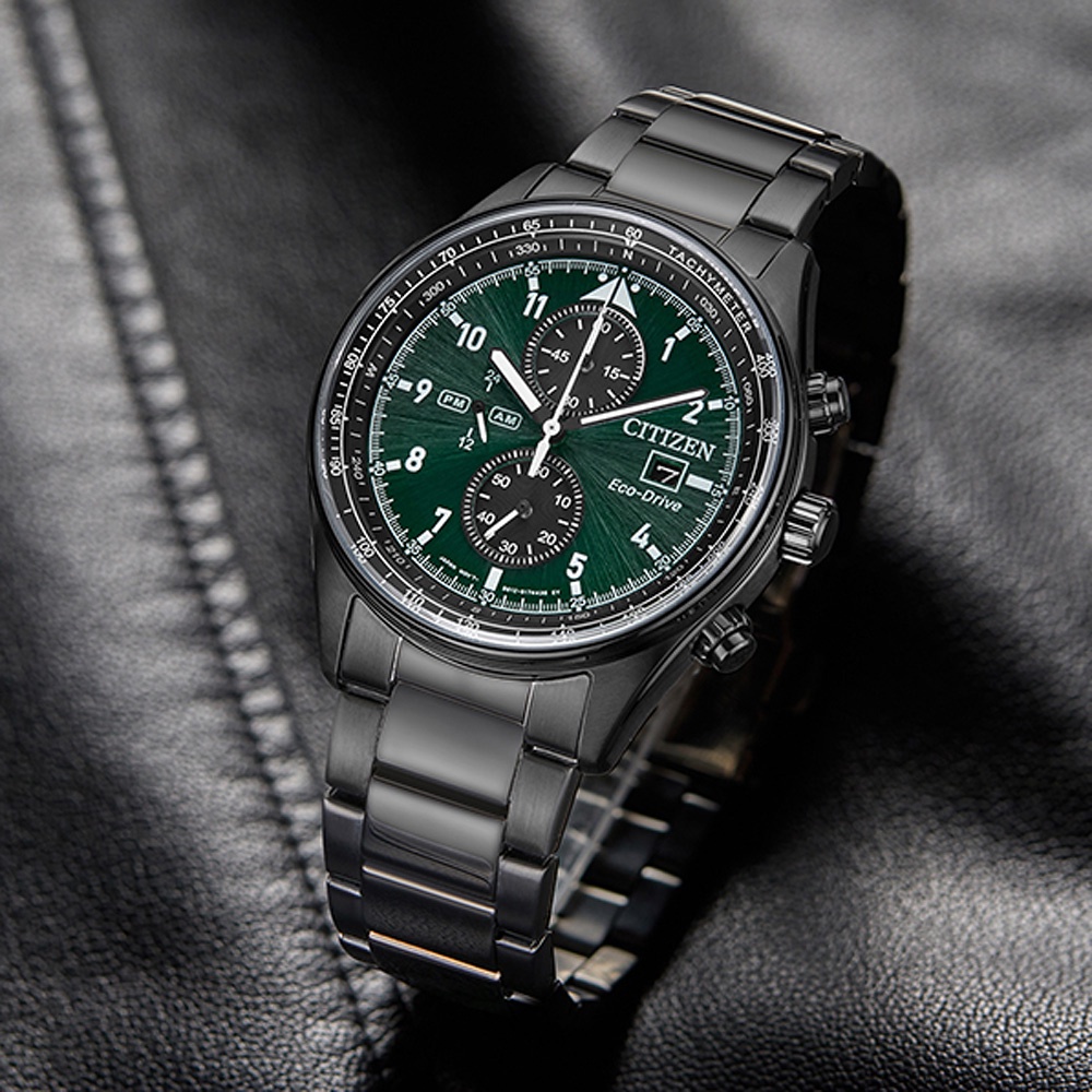CITIZEN 星辰 亞洲限定 Future Force 光動能計時手錶-黑X綠 CA0775-87X, , large