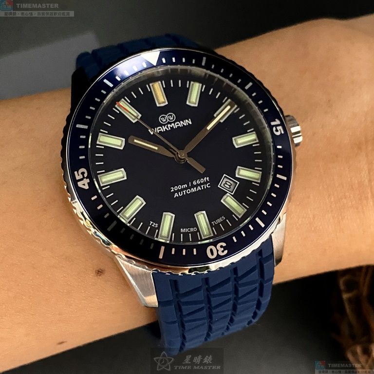 [星晴錶業]WAKMANN手錶,44mm,WA00030寶藍色錶面寶藍錶殼寶藍矽膠錶帶款, , large