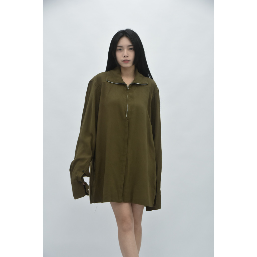 (XL) 拉鍊軍綠色長袖上衣二手衣, , large