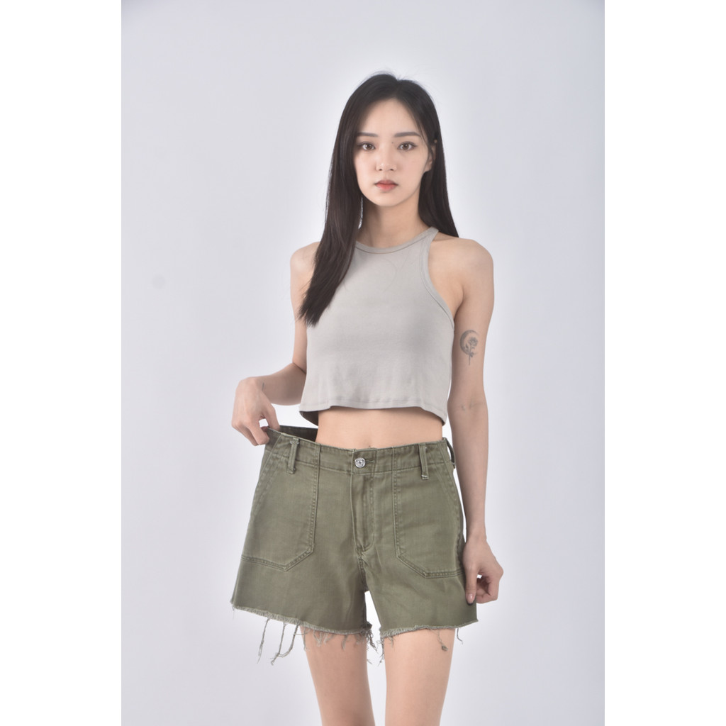 (M) paige丹寧牛仔質感綠色短褲二手衣, , large