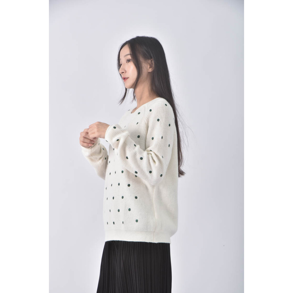 (XL) la chapelle綠色圓點白色毛衣二手衣, , large