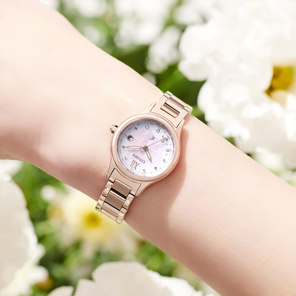 CITIZEN 星辰 XC 櫻花粉紅金 鈦 鑽石光動能電波女錶 ES9497-88X, , large
