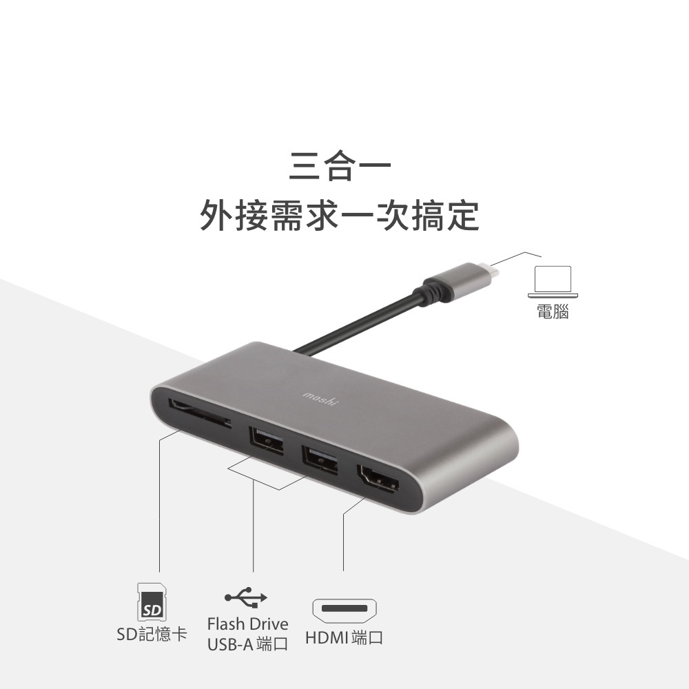 Moshi USB-C 多媒體轉接器, , large