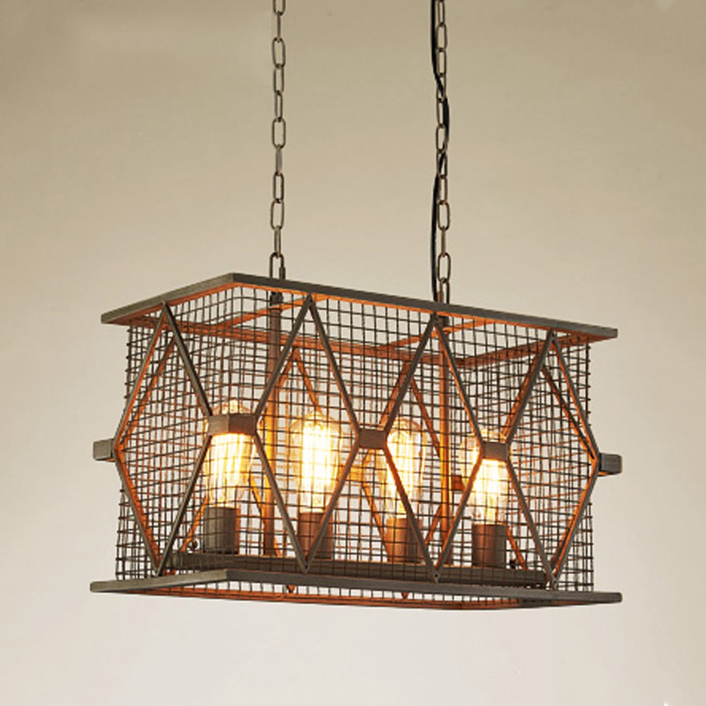 【H&R安室家】 53x29x30cm小號長方鐵網吊燈 ZA0116, , large