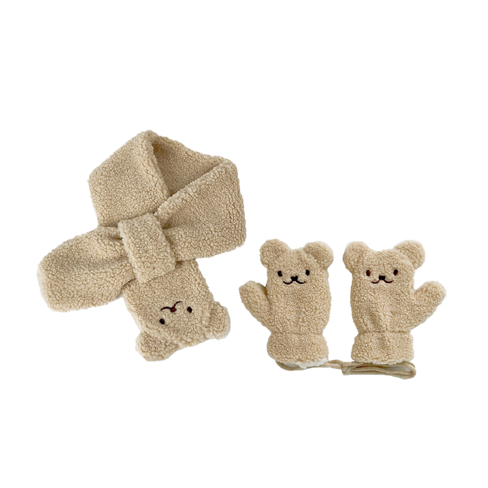 兒童可愛加絨圍巾手套組, , large