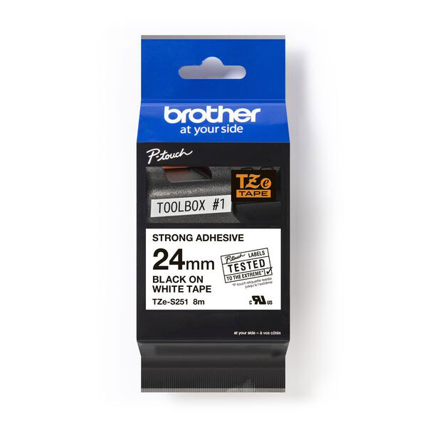 【 BROTHER】兄弟牌  白底黑字 24mmx8M 超黏性護貝標籤帶/ 包 TZe-S251