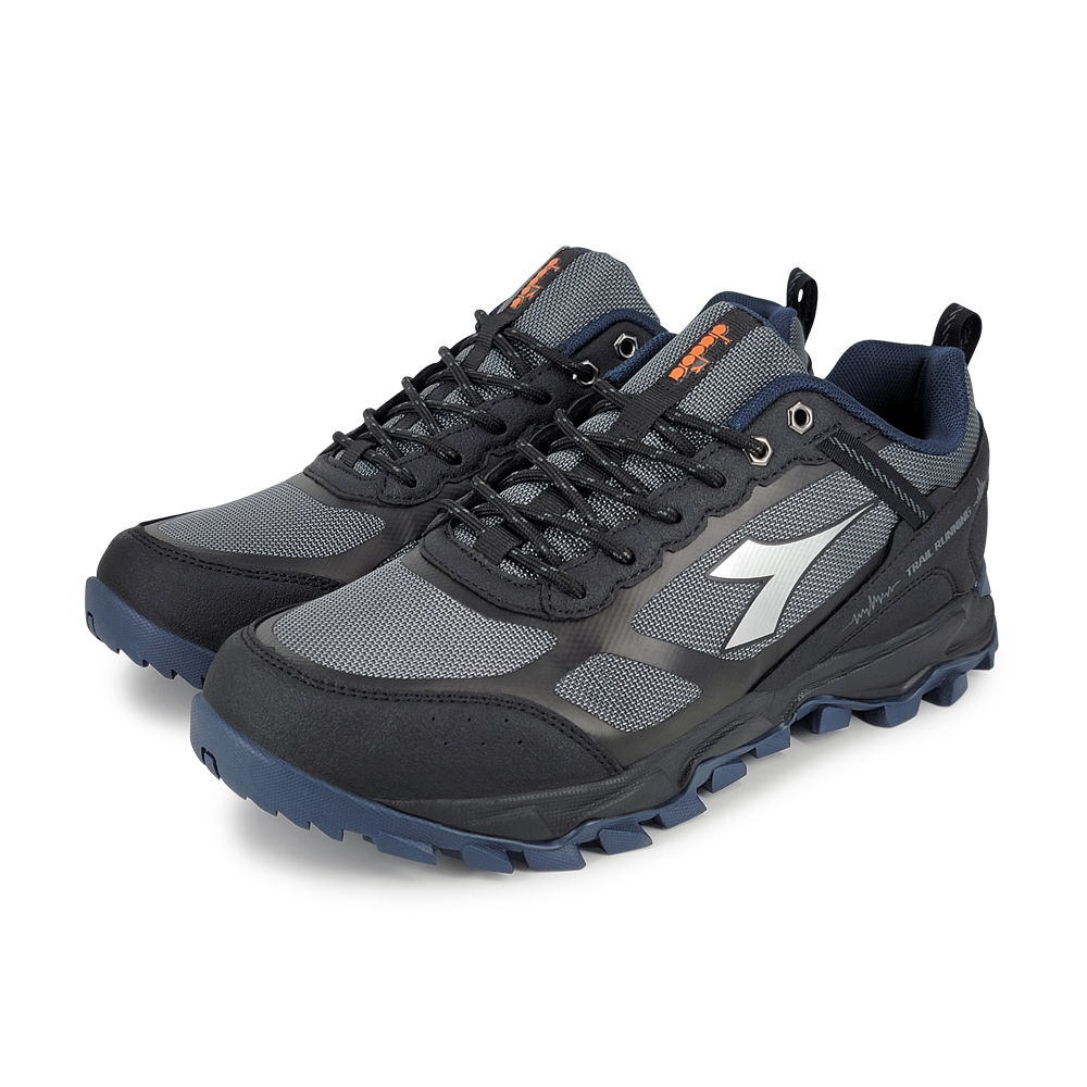 DIADORA迪亞多那 防潑水越野鞋 男運動鞋 登山鞋 寬楦 高腳背 透氣 散熱 排濕 彈力鞋墊 耐磨 防滑 黑藍 黑灰, , large