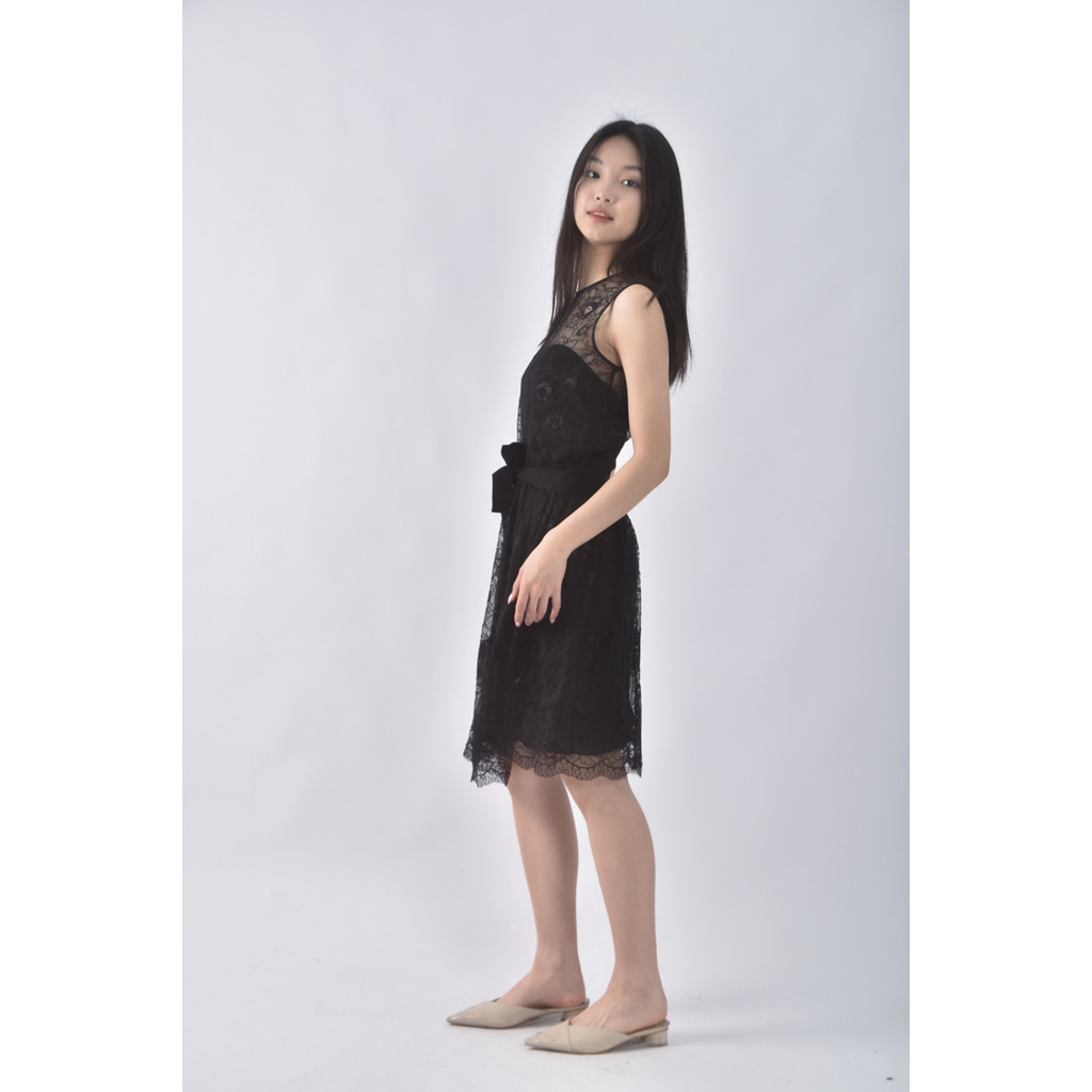 (S) mango質感假兩件黑色洋裝二手衣, , large