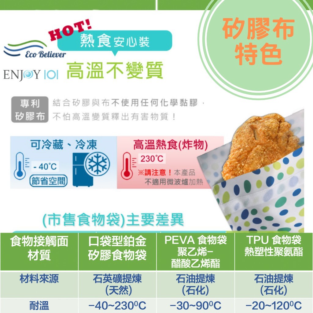 [超尚選] 早餐袋 早點袋 輕食袋 矽膠食物袋 食物袋 矽膠布食物袋 矽膠袋 點心袋 ENJOY101 Eco Believer, , large