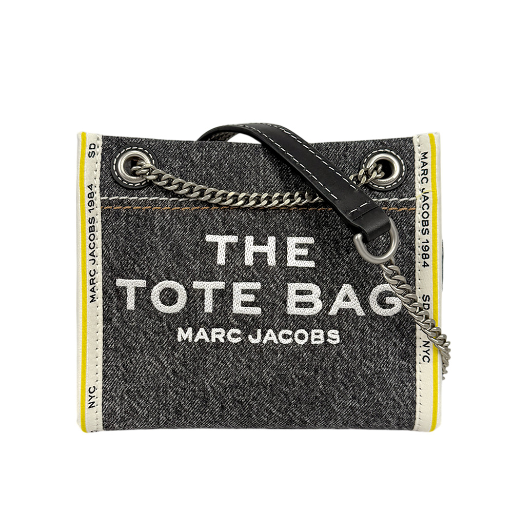 MARC JACOBS 棉質牛仔布鏈帶肩背/斜背托特包/黑色, , large