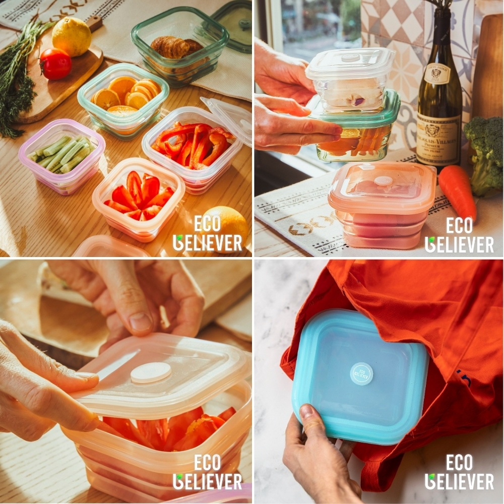 [JC ECO BELIEVER] Eco Believer鉑金食品級矽膠保鮮盒 台灣食藥署合格 保鮮盒 折疊保鮮盒 折疊便當盒 微波保鮮盒 矽膠便, , large
