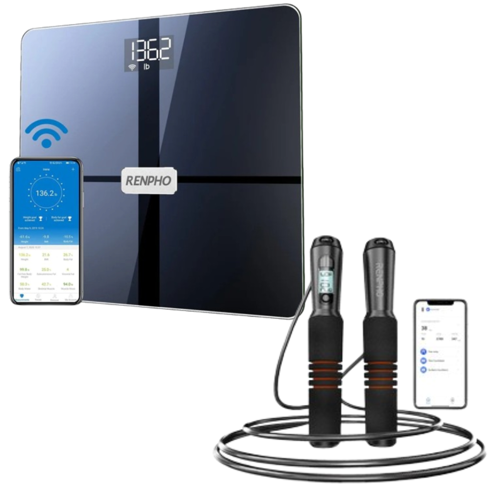 RENPHO Smart Body Composition Analyzer (ES‑WBE28) + Smart Jump Rope (R‑Q001) Combo Pack, , large