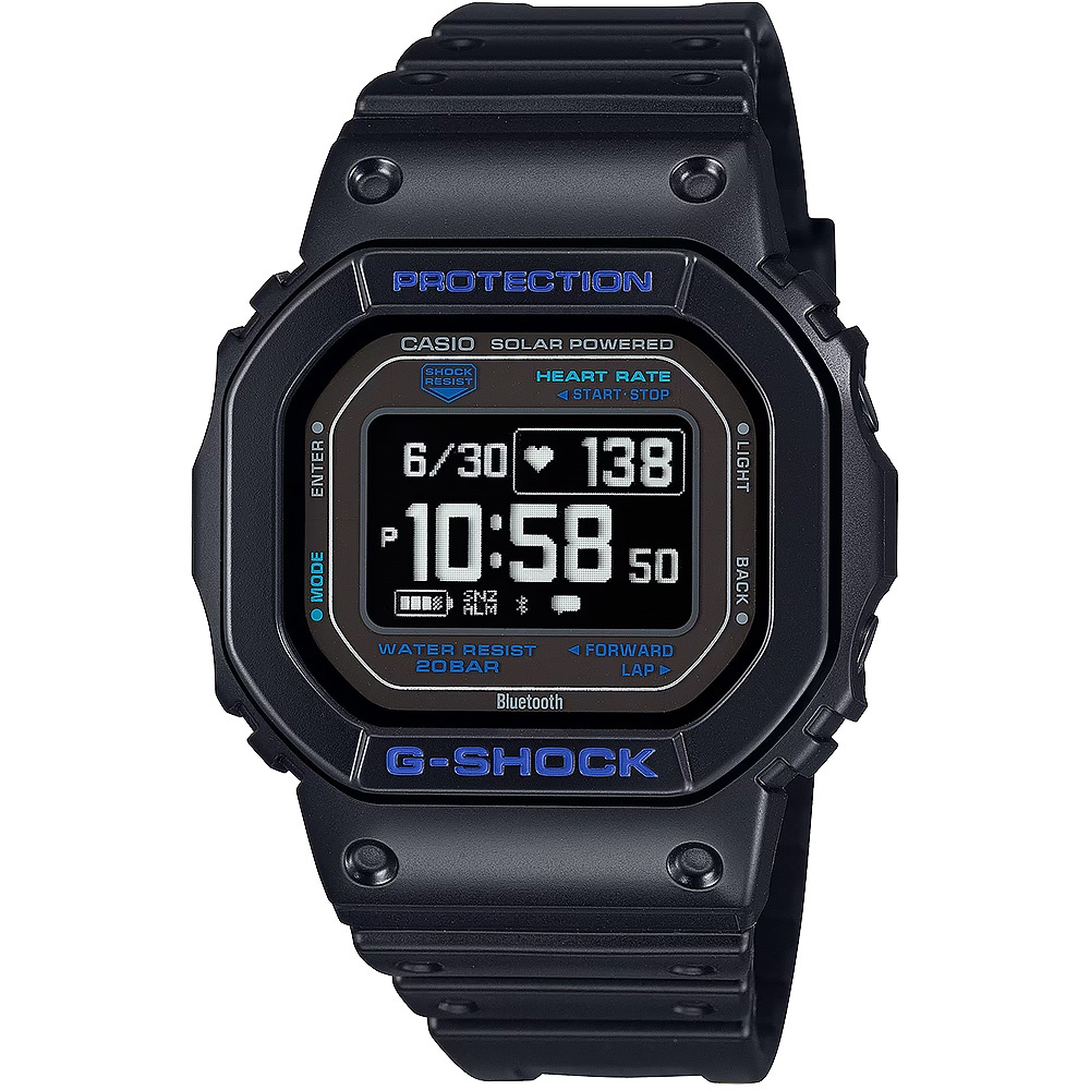 CASIO 卡西歐 G-SHOCK 多功能藍芽太陽能運動電子錶 手錶-黑  DW-H5600-1A2