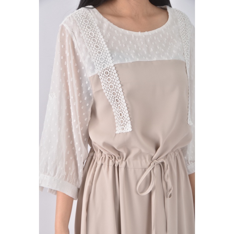 (S) 質感跳色杏色洋裝二手衣, , large