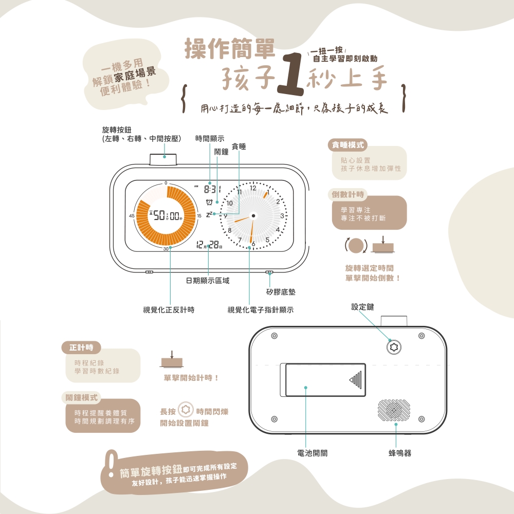 兒童STEAM探索系列-LJ高效時間管理多功能鬧鐘(送電池), , large