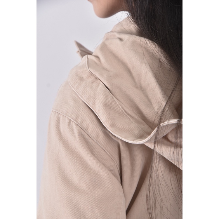 (M) earth music ecology質感棉質風衣杏色外套二手衣, , large