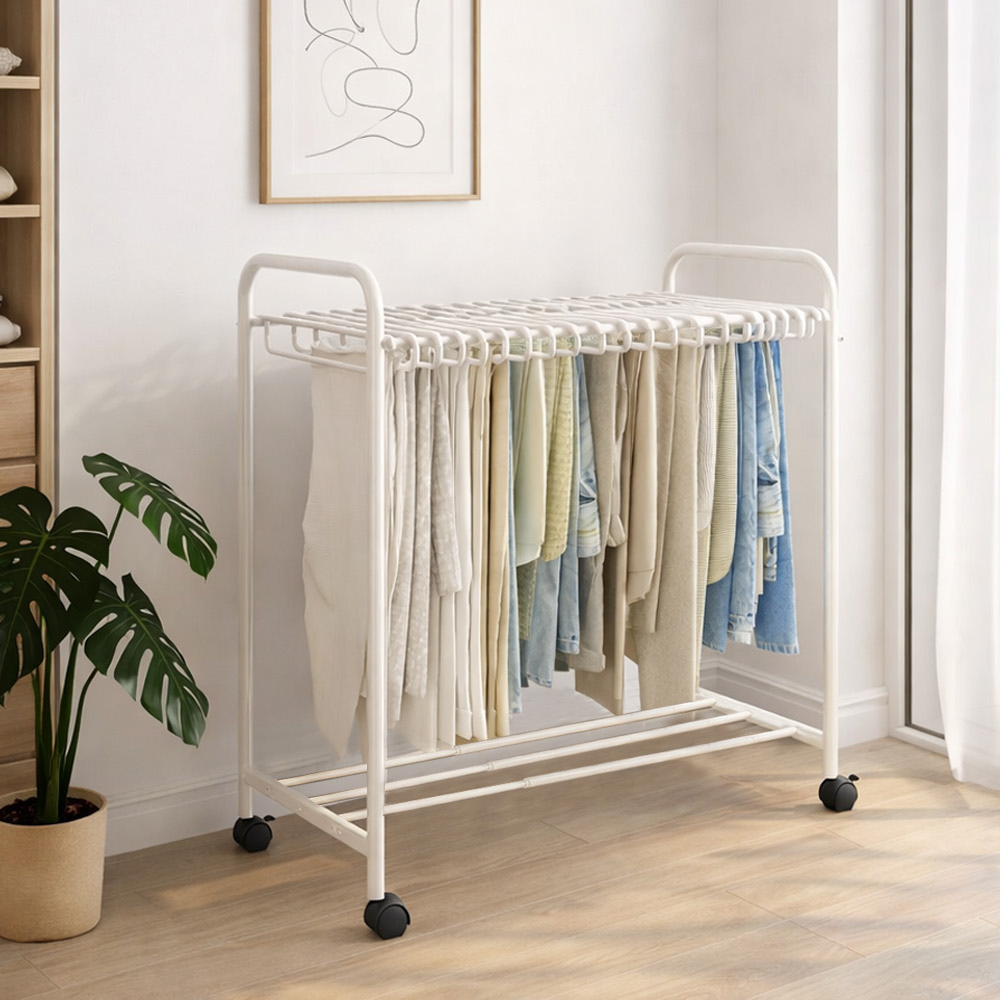 【AOTTO】落地式伸縮附輪衣物褲子收納架衣帽架(HA-026), , large