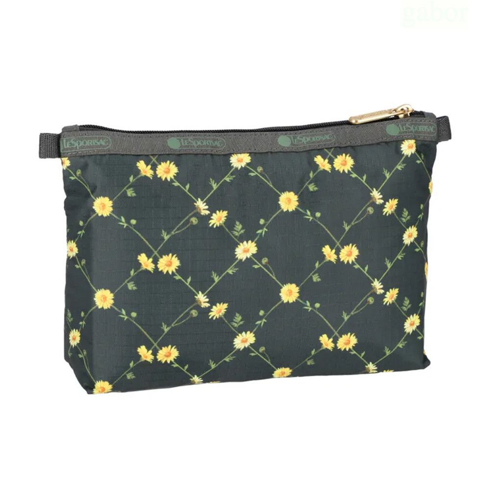 LeSportsac Cosmetic Clutch 雙層拉鍊收納化妝包 送禮-綠野雛菊, , large