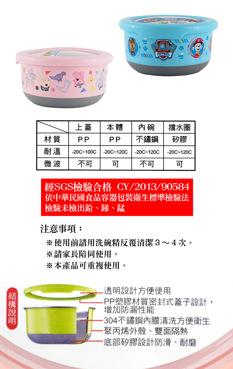 汪汪隊立大功-不鏽鋼圓形保鮮餐碗-大-藍-3入, , large