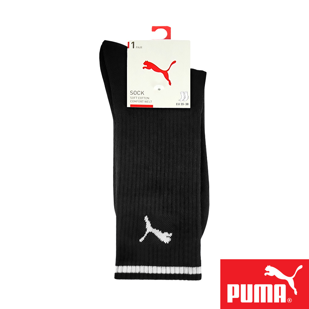 PUMA 男女款中筒襪1雙裝 彪馬 跳豹 男襪 女襪 襪子 運動襪 小腿襪 棉襪 柔軟 棉質 舒適 高彈 耐磨 黑 白, 黑,35-38(EU)/23-25(cm), large