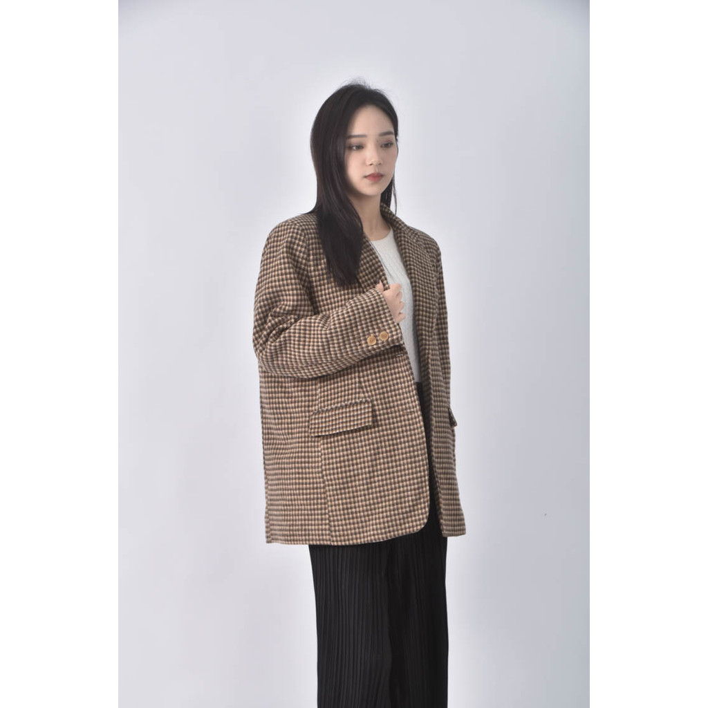 (M) mmm格紋棕色外套二手衣, , large