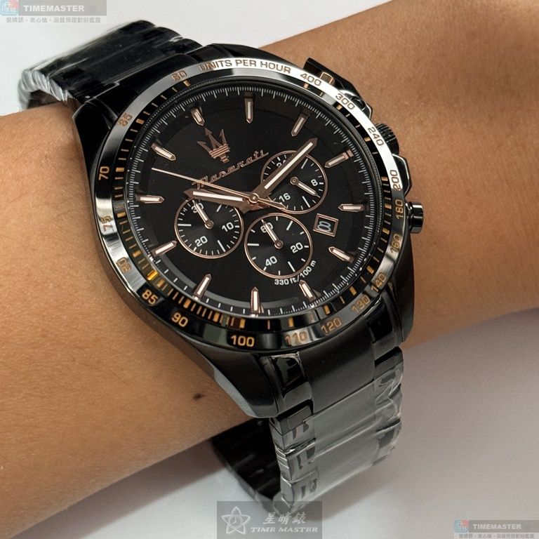 [星晴錶業]MASERATI手錶,46mm,R8873612048黑色錶面黑錶殼深黑色精鋼錶帶款, , large
