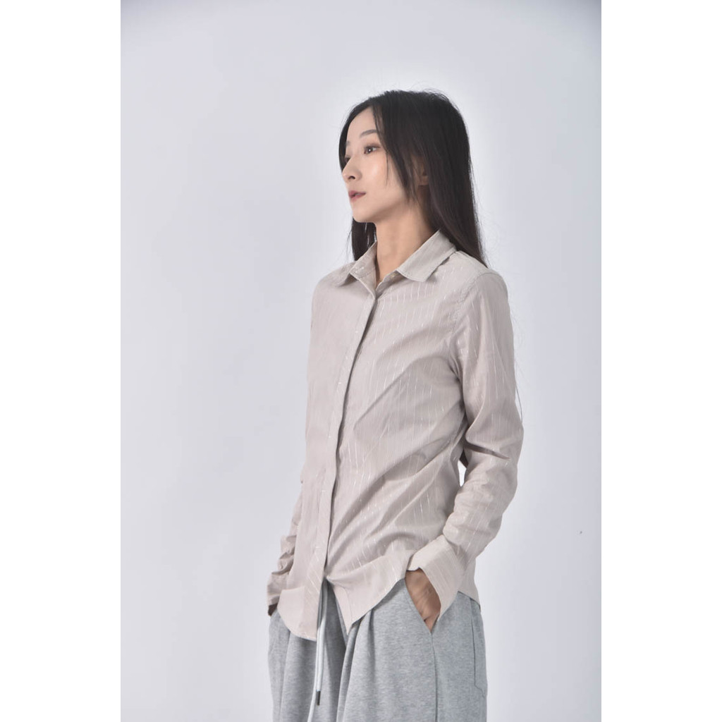 (S) net棉質條紋棕色長袖上衣二手衣, , large