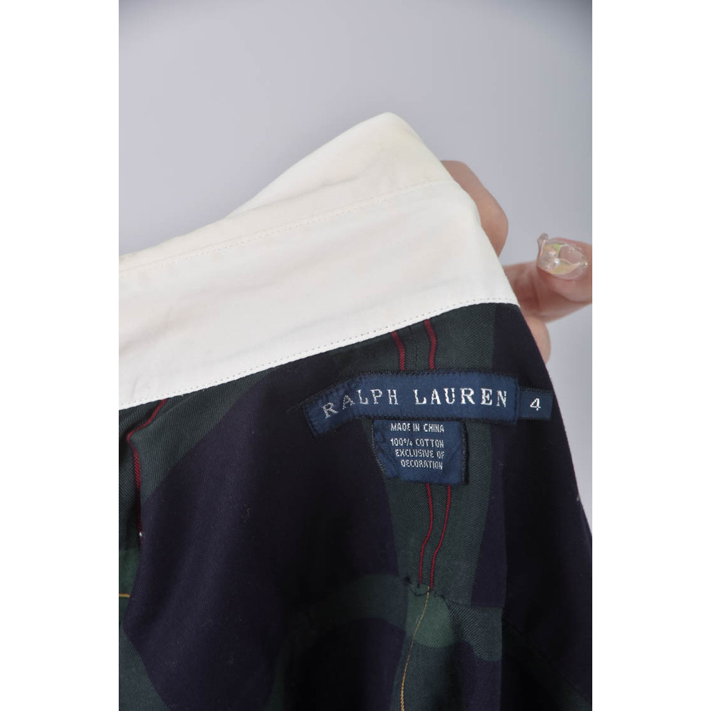(M) ralph lauren格紋純棉綠色長袖上衣二手衣, , large