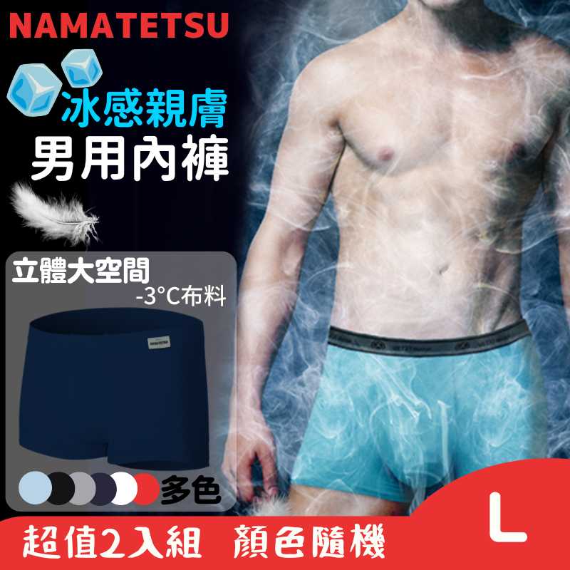 【標準桿】NAMATETSU 男士天鵝絲冰絲內褲 柔軟超透氣 2入組-L, , large