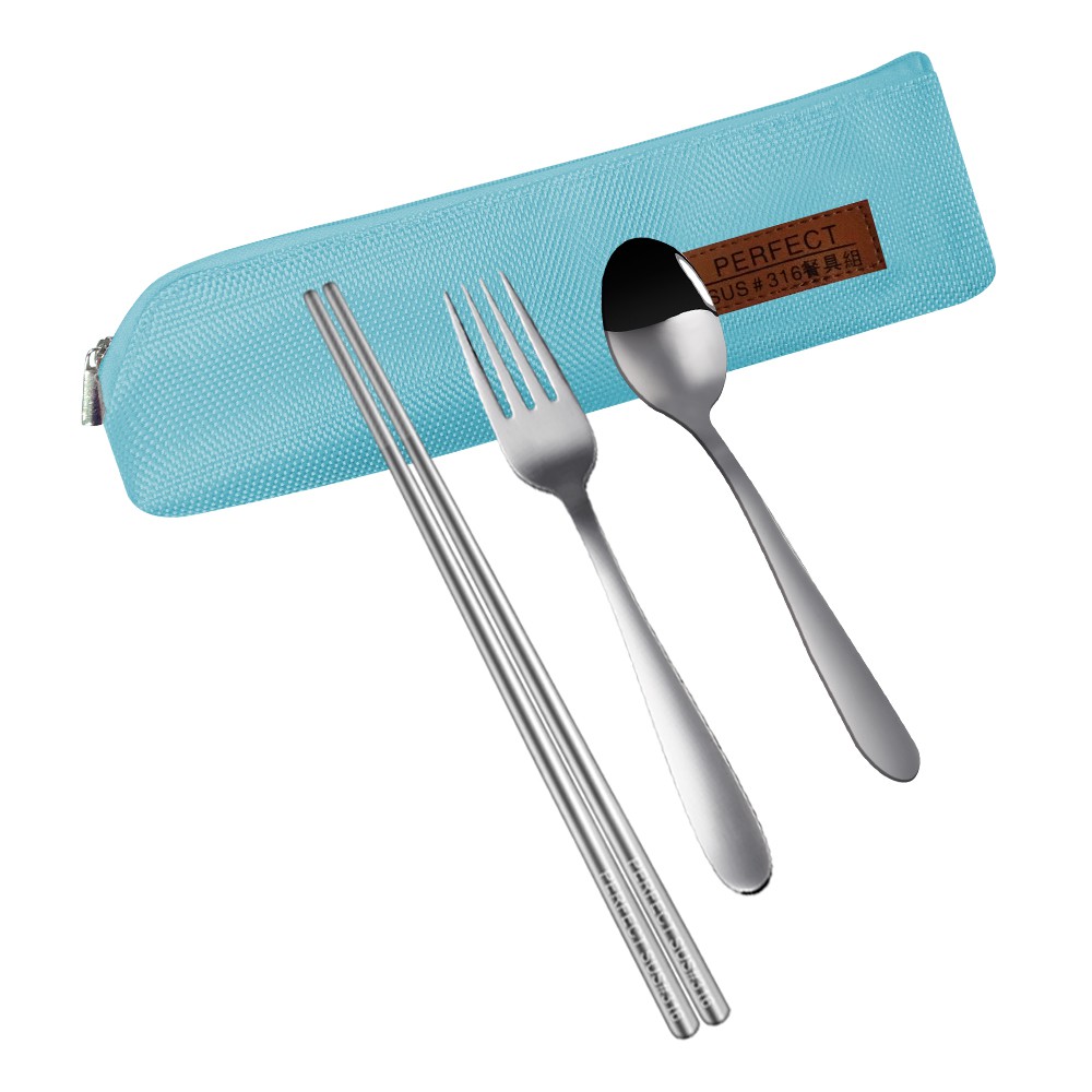 PERFECT 理想牌 極緻316不鏽鋼隨身餐具組 粉藍4件組-Leidea樂德兒, , large