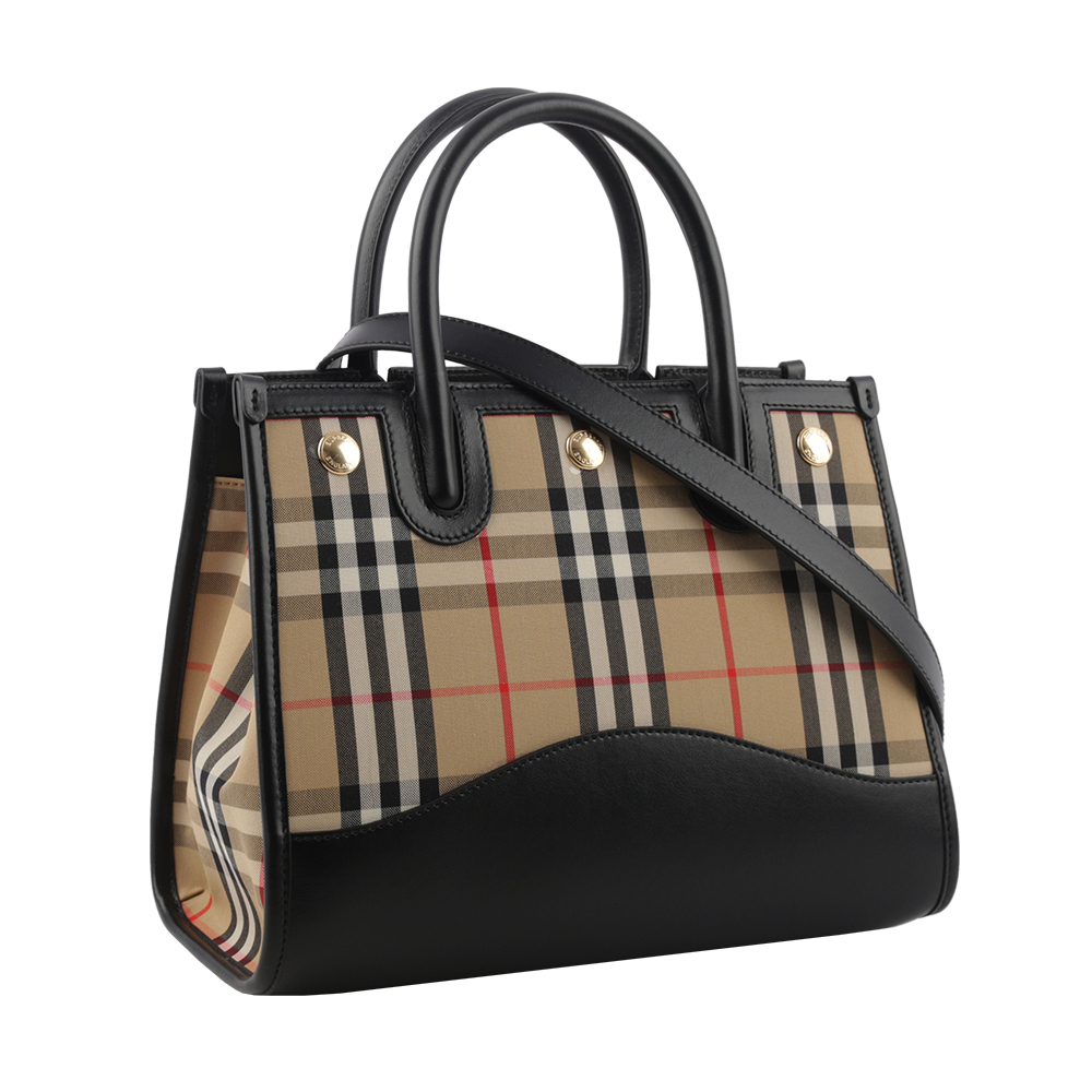 BURBERRY Title 格紋帆布及小牛皮小款手提/斜背二用包/暗土色, , large