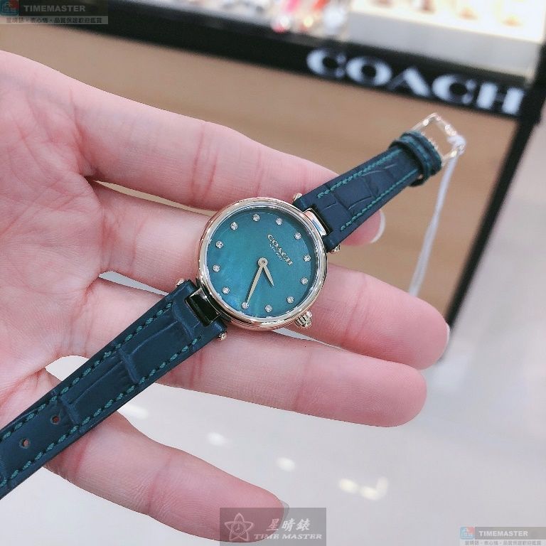 [星晴錶業]COACH手錶,24mm,CH00075藍綠色錶面金色錶殼綠真皮皮革錶帶款, , large