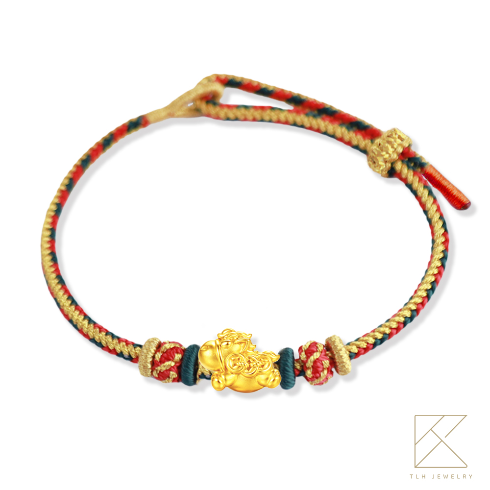 【TLH】黃金墜編織手繩 純金999 HORSE發生 約重0.08錢&plusmn;0.02 隨機贈送馬年御守 (馬年 過年 送禮), , large