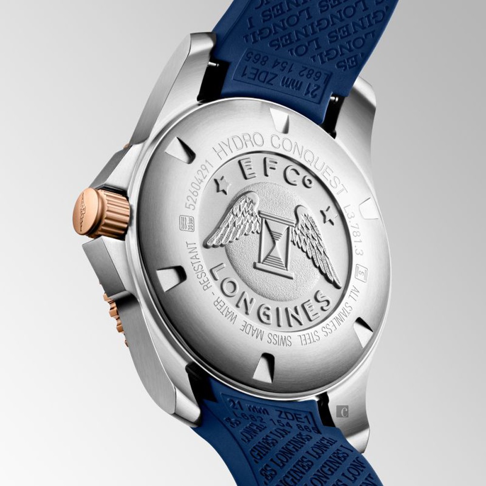 LONGINES 浪琴 深海征服者浪鬼陶瓷潛水機械錶-藍x玫瑰金/41mm L37813989, , large