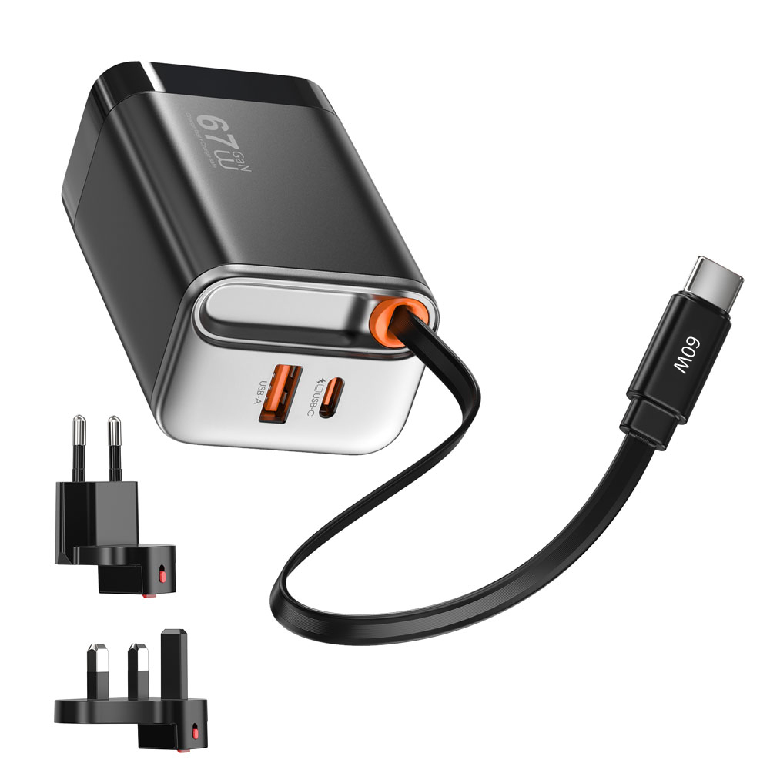 【WiWU】Helix Pro GaN 67W Retractable Cable Power Adapter (Wi-G027), , large