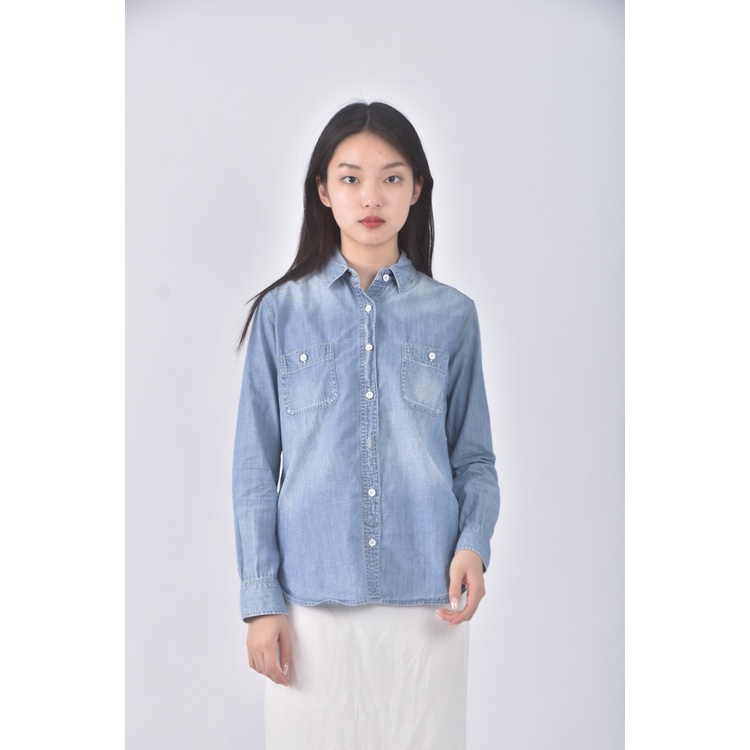 (S) uniqlo質感丹寧牛仔棉質純棉藍色長袖上衣二手衣