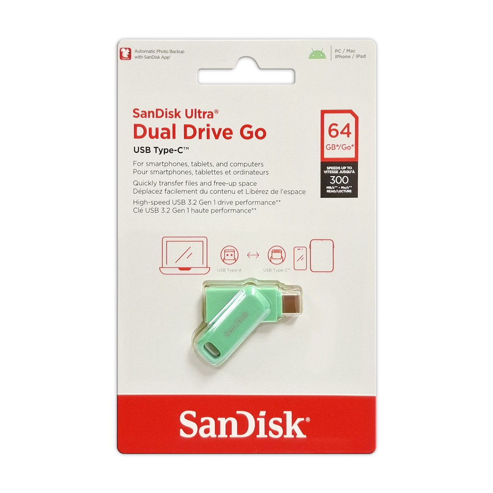 【SanDisk】Ultra GO 64G 草本綠 TYPE-C USB 3.2 雙用 OTG 旋轉隨身碟 讀取速度 300MB/s, , large